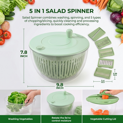 5-in-1 Multifunctional Salad Spinner & Vegetable Slicer Prep Bowl